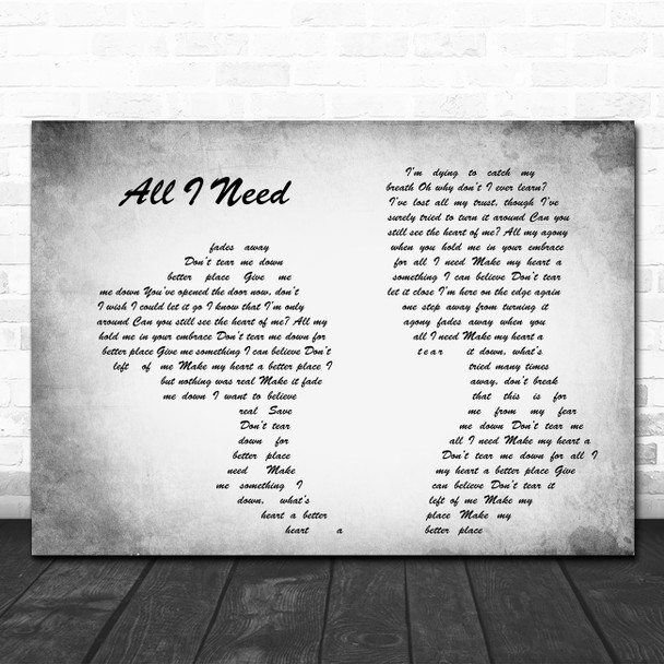 Within Temptation All I Need Man Lady Couple Grey Song Lyric Quote Print