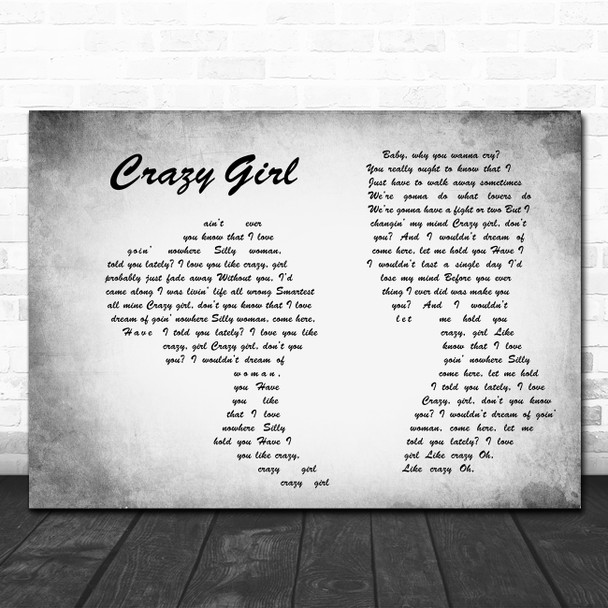 Eli Young Band Crazy Girl Man Lady Couple Grey Song Lyric Quote Print