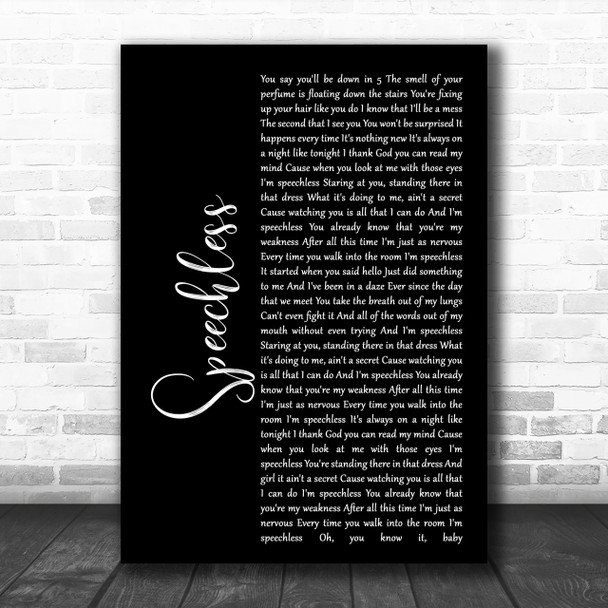 Dan + Shay Speechless Black Script Song Lyric Music Wall Art Print