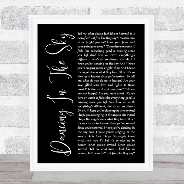 Dani And Lizzy Dancing In The Sky Black Script Song Lyric Music Wall Art Print