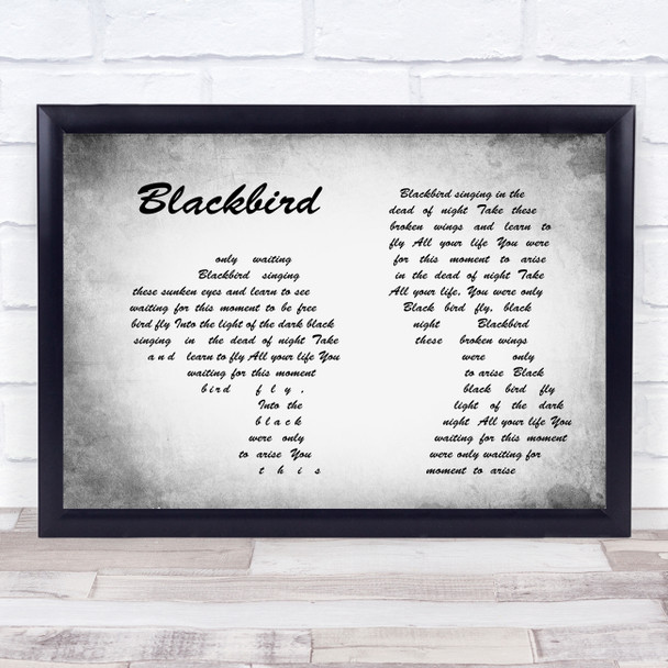 The Beatles Blackbird Man Lady Couple Grey Song Lyric Quote Print