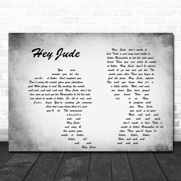 The Beatles Hey Jude Man Lady Couple Grey Song Lyric Quote Print