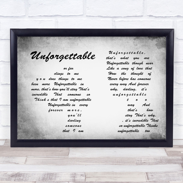 Nat King Cole Unforgettable Man Lady Couple Grey Song Lyric Print