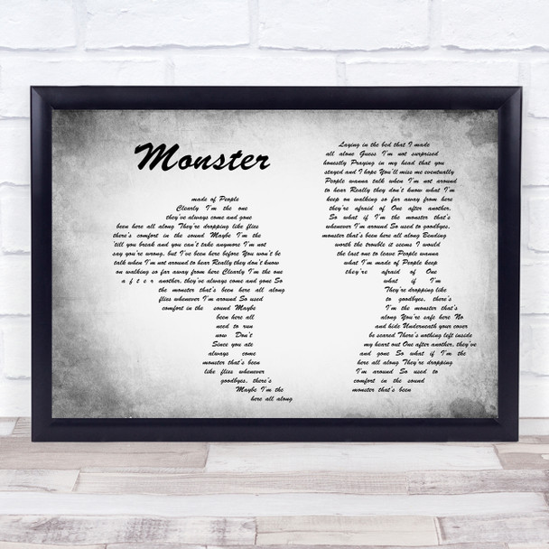Gabbie Hanna Monster Man Lady Couple Grey Song Lyric Quote Print