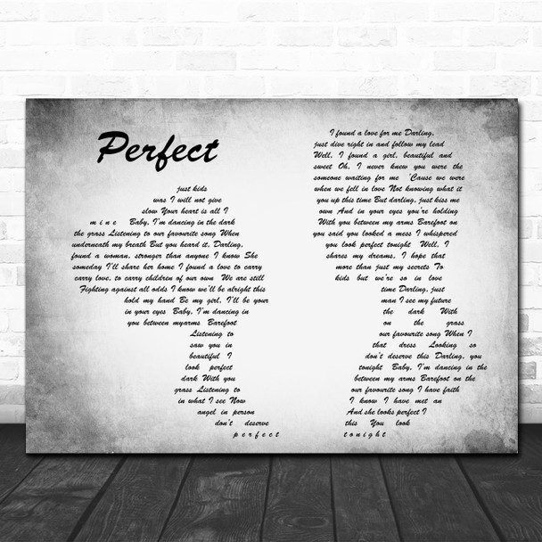 Ed Sheeran Perfect Man Lady Couple Grey Song Lyric Quote Print