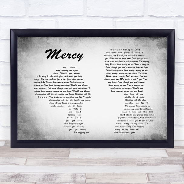 Shawn Mendes Mercy Man Lady Couple Grey Song Lyric Quote Print