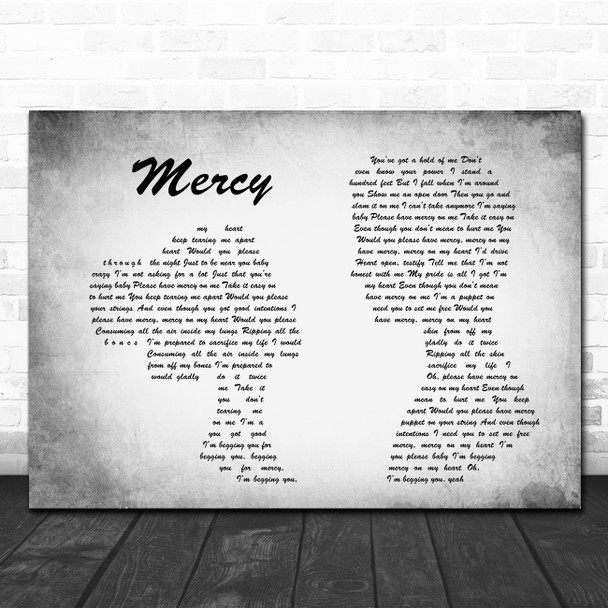 Shawn Mendes Mercy Man Lady Couple Grey Song Lyric Quote Print