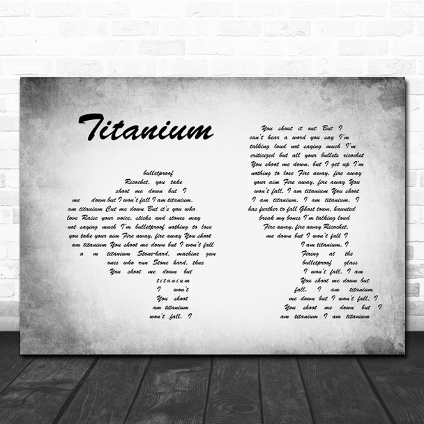 David Guetta ft. Sia Titanium Man Lady Couple Grey Song Lyric Print