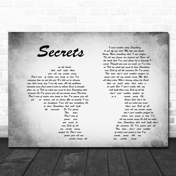 OneRepublic Secrets Man Lady Couple Grey Song Lyric Print