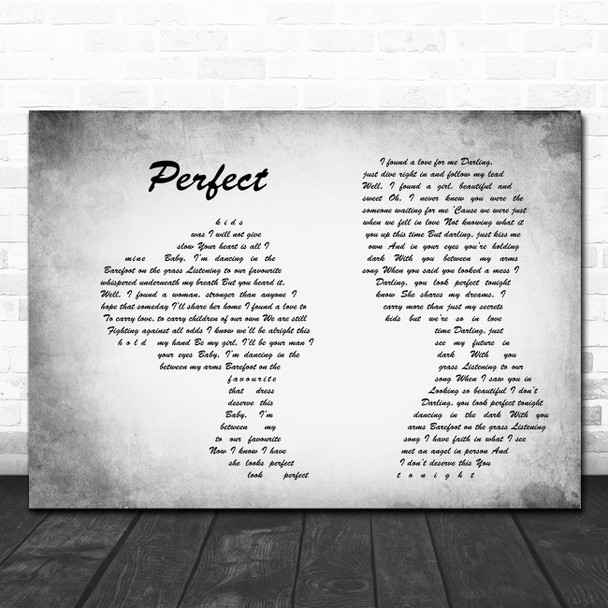 Ed Sheeran Perfect Man Lady Couple Grey Song Lyric Print