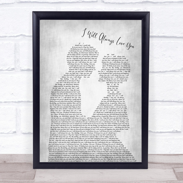 Whitney Houston I Will Always Love You Man Lady Bride Groom Wedding Grey Print