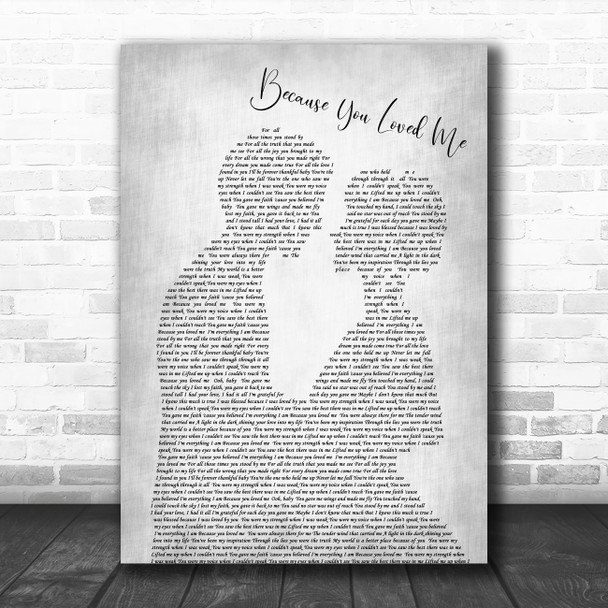 Celine Dione Because You Loved Me Man Lady Bride Groom Wedding Grey Song Print