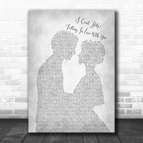 UB40 I Can't Help Falling In Love With You Bride Groom Grey Song Lyric Print
