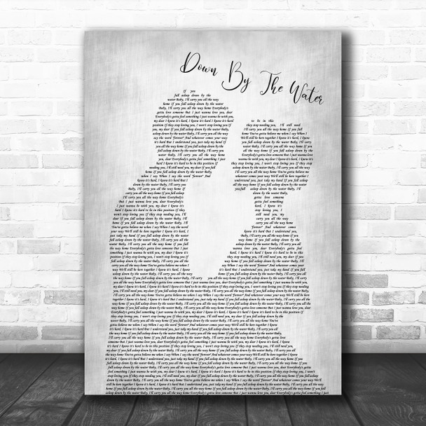 The Drums Down By The Water Grey Song Lyric Man Lady Bride Groom Wedding Print