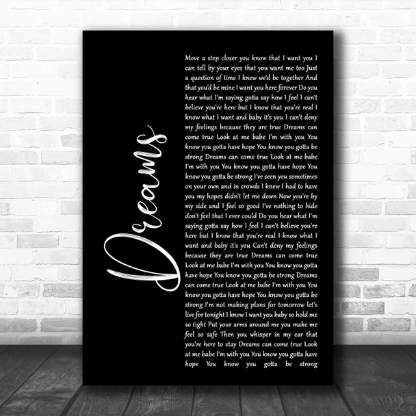 Gabrielle Dreams Black Script Song Lyric Music Wall Art Print