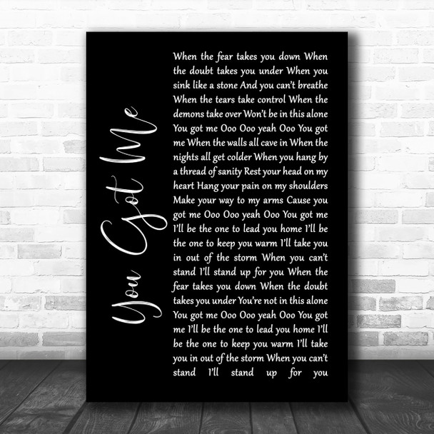 Gavin DeGraw You Got Me Black Script Song Lyric Music Wall Art Print