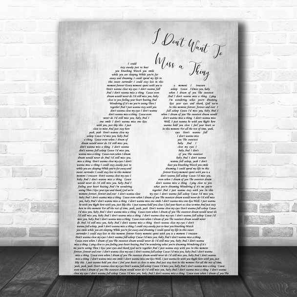 Aerosmith I Don't Want To Miss A Thing Grey Song Lyric Man Lady Wedding Print