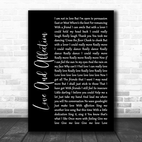 Joan Armatrading Love And Affection Black Script Song Lyric Music Wall Art Print