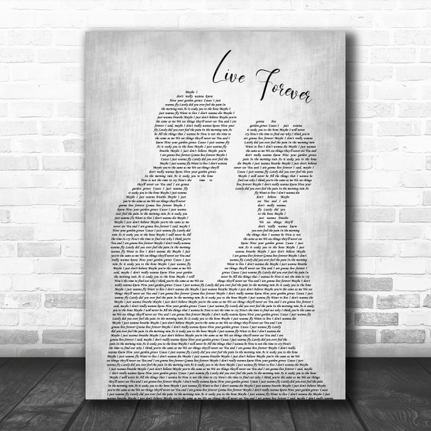 Oasis Live Forever Grey Song Lyric Man Lady Bride Groom Wedding Print
