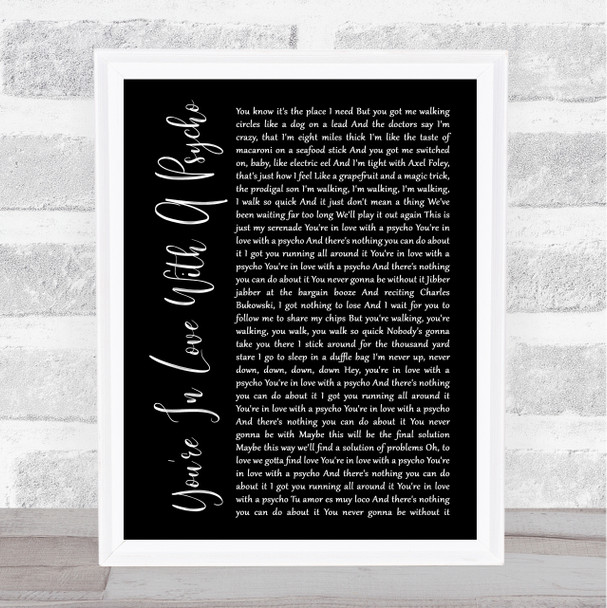 Kasabian You're In Love With A Psycho Black Script Song Lyric Music Wall Art Print