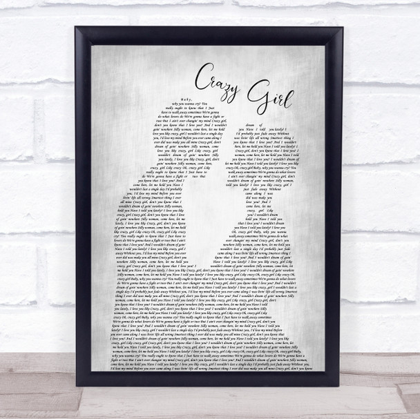 Eli Young Band Crazy Girl Grey Song Lyric Man Lady Bride Groom Wedding Print