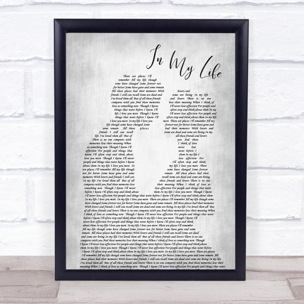 The Beatles In My Life Grey Song Lyric Man Lady Bride Groom Wedding Print