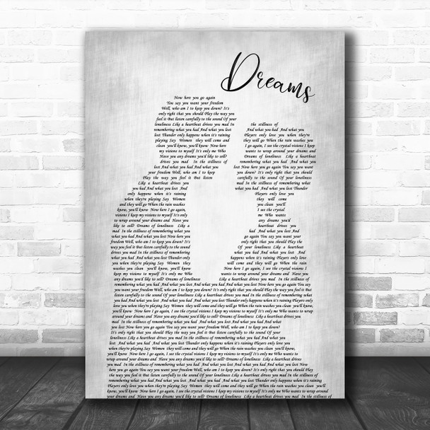 Fleetwood Mac Dreams Grey Song Lyric Man Lady Bride Groom Wedding Print