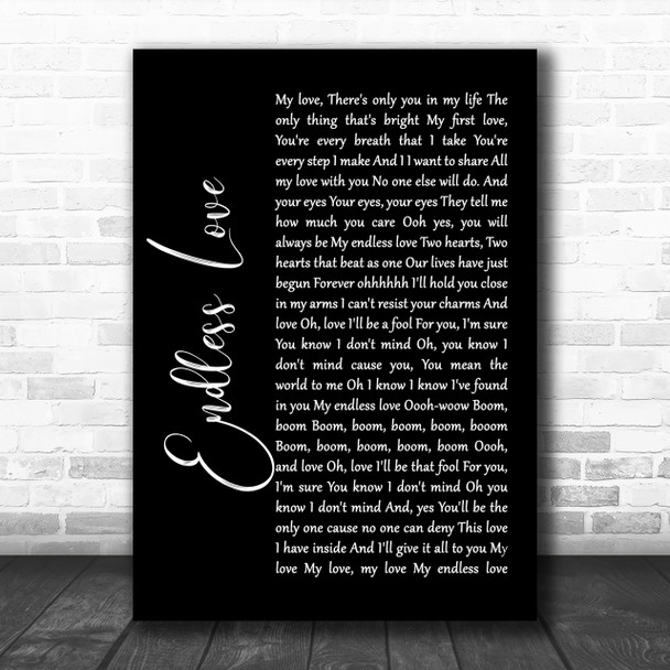 Lionel Richie & Mariah Carey Endless Love Black Script Song Lyric Music Wall Art Print