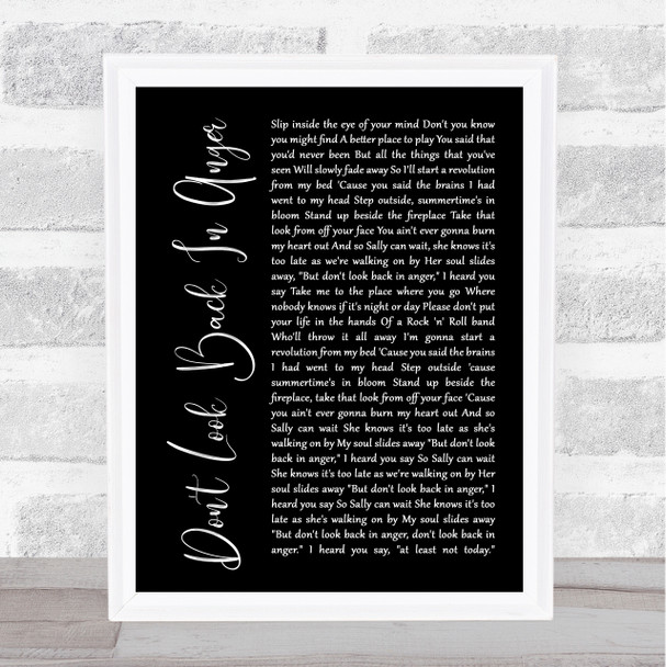 Oasis Don't Look Back In Anger Black Script Song Lyric Music Wall Art Print