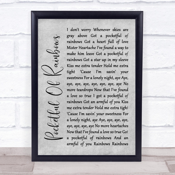 Elvis Presley Pocketful Of Rainbows Rustic Script Grey Song Lyric Quote Print