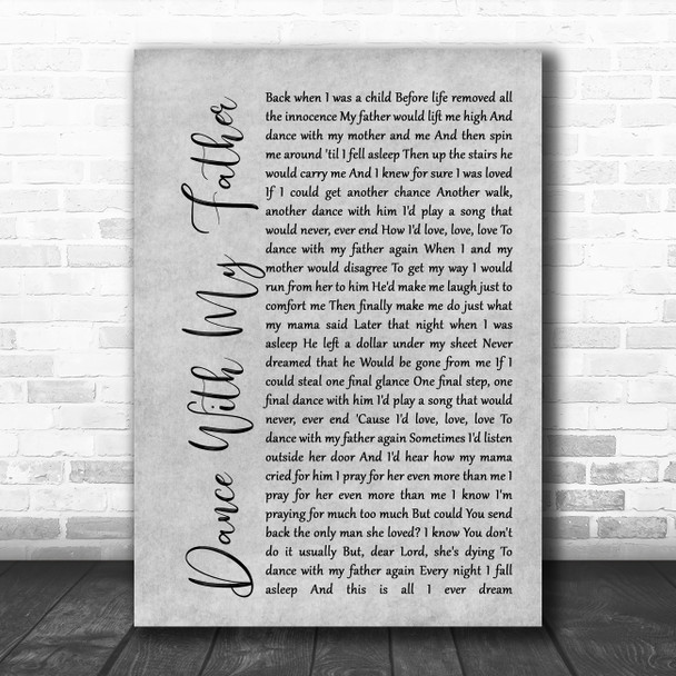 Luther Vandross Dance With My Father Rustic Script Grey Song Lyric Quote Print