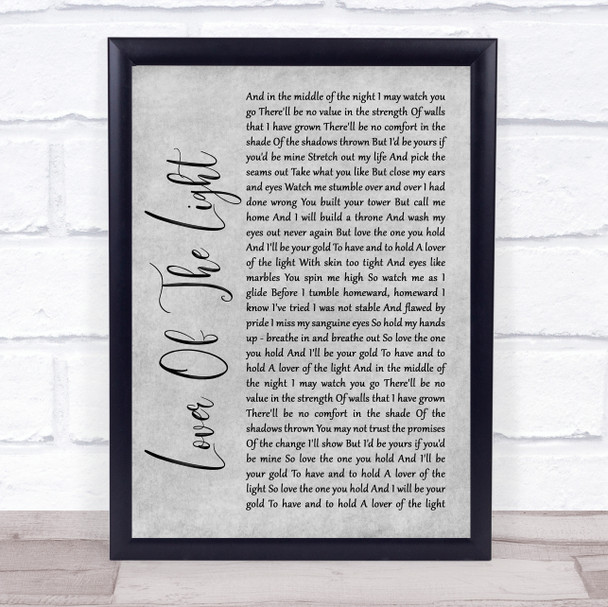 Mumford & Sons Lover Of The Light Rustic Script Grey Song Lyric Quote Print