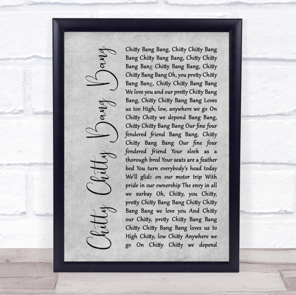 Dick Van Dyke Chitty Chitty Bang Bang Rustic Script Grey Song Lyric Print