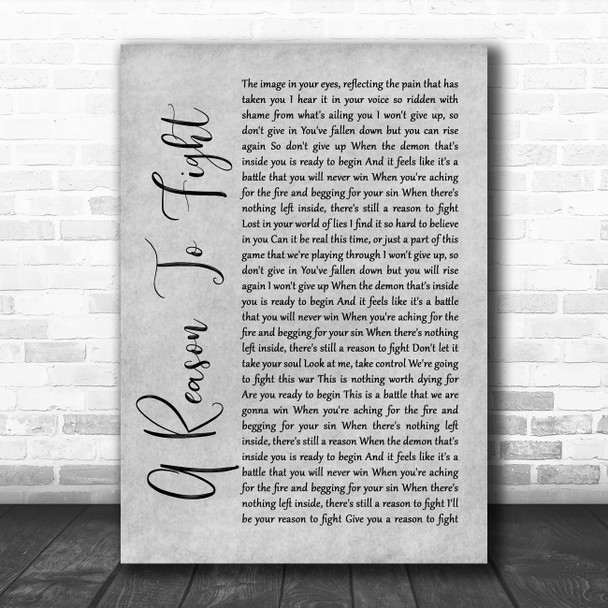 Disturbed A Reason To Fight Rustic Script Grey Song Lyric Quote Print