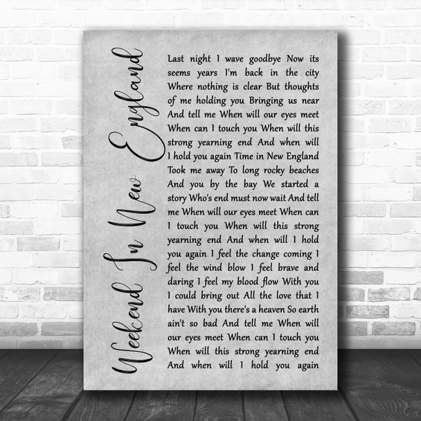 Barry Manilow Weekend In New England Rustic Script Grey Song Lyric Print