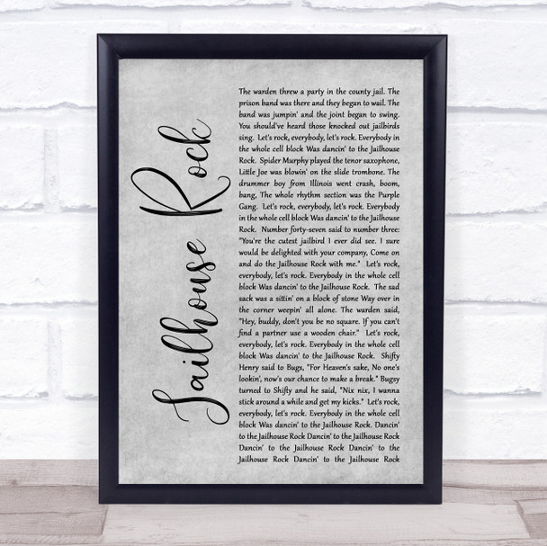 Elvis Presley Jailhouse Rock Rustic Script Grey Song Lyric Quote Print