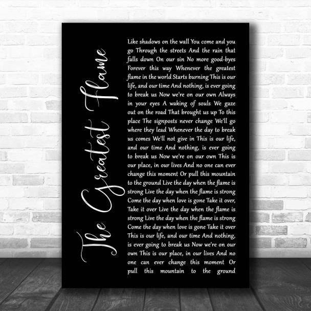 Runrig The Greatest Flame Black Script Song Lyric Music Wall Art Print