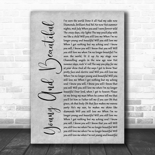 Lana Del Rey Young And Beautiful Rustic Script Grey Song Lyric Print