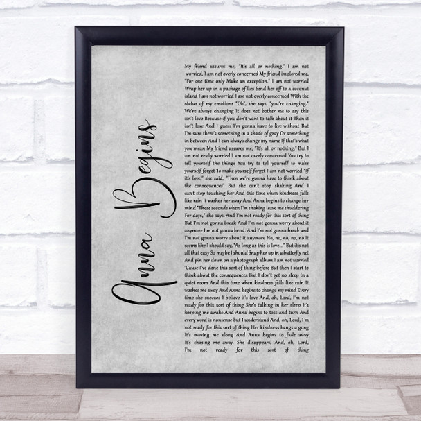 Counting Crows Anna Begins Rustic Script Grey Song Lyric Quote Print