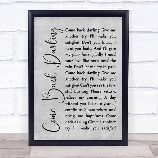 UB40 Come Back Darling Rustic Script Grey Song Lyric Print