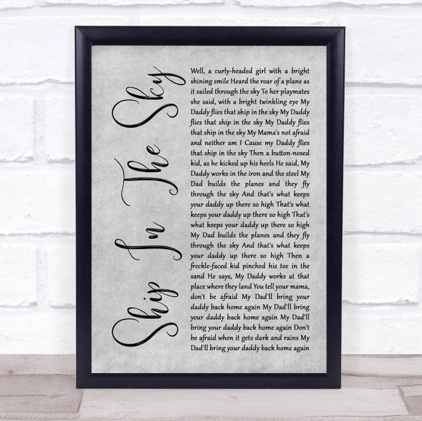 Woody Guthrie Ship In The Sky Grey Rustic Script Song Lyric Print