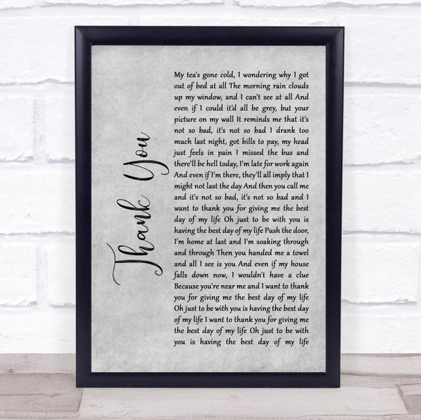 Dido Thank You Rustic Script Grey Song Lyric Quote Print