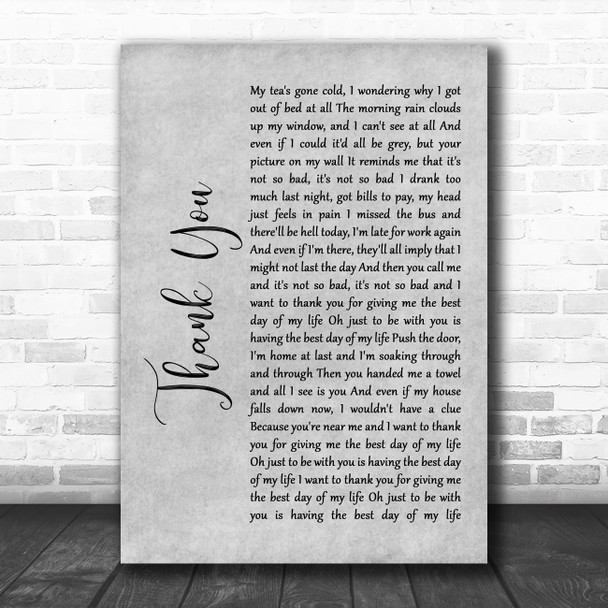 Dido Thank You Rustic Script Grey Song Lyric Quote Print