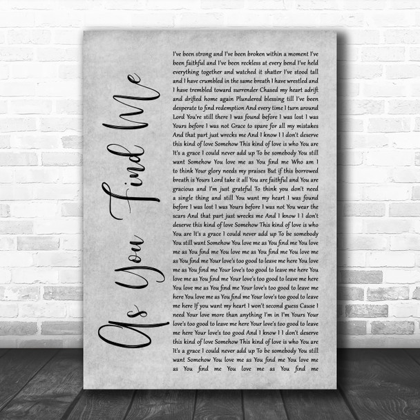 HillGrey Song United As You Find Me Rustic Script Grey Song Lyric Print