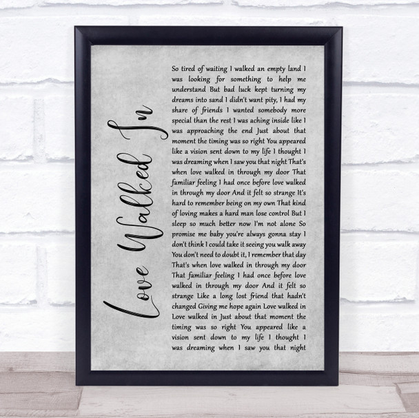 Thunder Love Walked In Rustic Script Grey Song Lyric Print