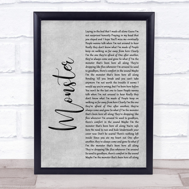 Gabbie Hanna Monster Rustic Script Grey Song Lyric Quote Print