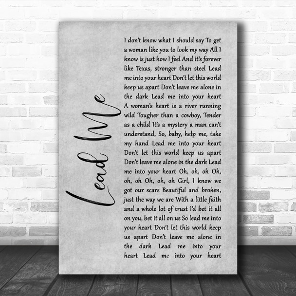 Kip Moore Lead Me Rustic Script Grey Song Lyric Quote Print