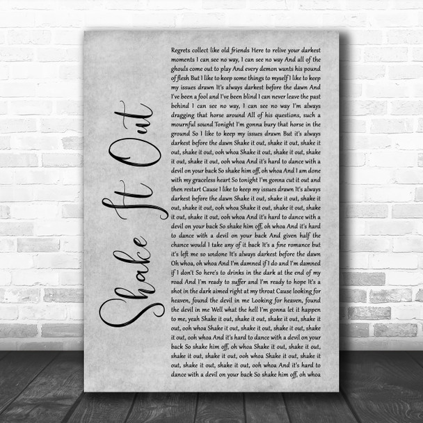 Florence + The Machine Shake It Out Rustic Script Grey Song Lyric Print