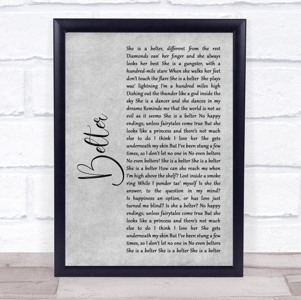 Gerry Cinnamon Belter Rustic Script Grey Song Lyric Quote Print