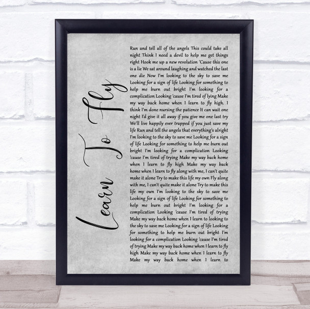 Foo Fighters Learn To Fly Rustic Script Grey Song Lyric Print
